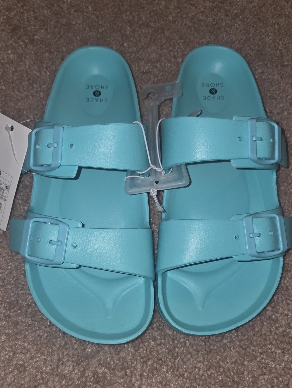 Shade & Shore Turquoise Double-Buckle Slide Sandals